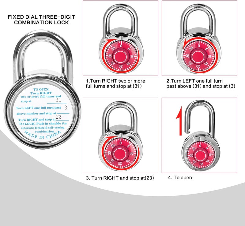HZSY Combination Padlock 1 Pack, Fixed Dial Combination Padlock with Different Combinations, 2 in. Wide. Red Turntable, Lock for Gym & Locker, School, Toolbox, and More - Image 3